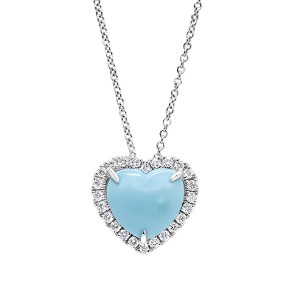 18K Diamond Turquoise Heart Pendant on Cable Chain